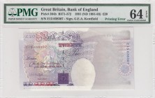Great Britain, 20 Pounds, 1991, UNC, p384b, Printing Error
PMG64 EPQ
Serial Number: E13 038307
Estimate: 300-600 USD