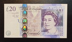 Great Britain, 20 Pounds, 2015, UNC, p392c 
Queen Elizabeth II potrait. 
Serial Number: KA76604297
Estimate: 40-80 USD