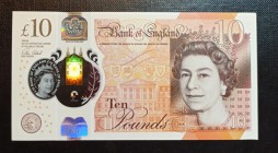 Great Britain, 10 Pounds, 2016, UNC, p395 
Queen Elizabeth II potrait. 
Serial Number: CD32 192123
Estimate: 30-60 USD
