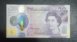 Great Britain, 20 Pounds, 2020, UNC, p396 
Portrait of Queen Elizabeth II
Serial Number: BL 56 397023
Estimate: 30-60 USD