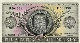 Guernsey, 1 Pound, 1969/1975, XF, p45b 
Serial Number: D501338
Estimate: 40-80 USD