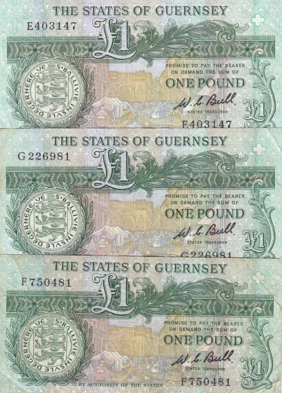 Guernsey, 1 Pound, 1980/1989, VF, p48a, (Total 3 banknotes)
Serial Number: E403...