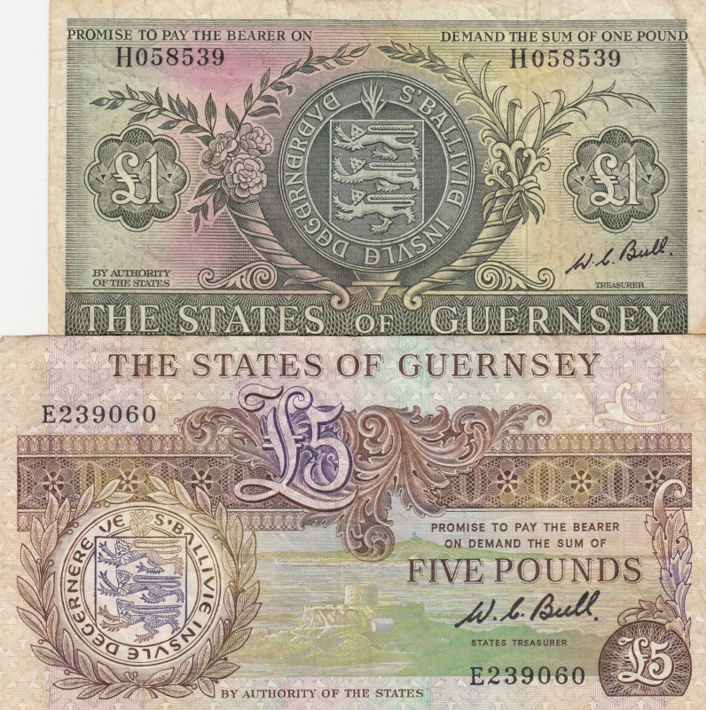 Guernsey, 1969/1980, FINE, p45c, p49a, (Total 2 banknotes)
Serial Number: H0585...