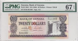 Guyana, 20 Dollars, 1996, UNC, p30b2 
PMG 67 EPQ
Serial Number: B36/ 091389
Estimate: 20-40 USD
