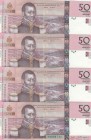 Haiti, 50 Gourdes, 2004, UNC, p274a, (Total 4 consecutive banknotes)
Commemorative Banknote 
Serial Number: Y8088742-45
Estimate: 25-50 USD
