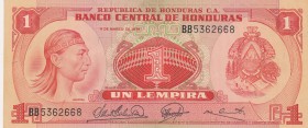 Honduras, 1 Lempira, 1974, AUNC (-), P58 
There is a band mark on the money.
Serial Number: BB5362668
Estimate: 20-40 USD