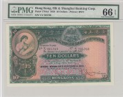 Hong Kong, 10 Dollars, 1958, UNC, P179Ad 
PMG 66 EPQ
Serial Number: 705765
Estimate: 400-800 USD
