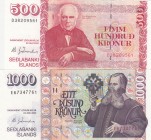Iceland, 500-1.000 Kronur, 2001, UNC, (Total 2 banknotes)
500 Kronur, p58; 1.000 Kronur, p59
Serial Number: D38209561, E67347761
Estimate: 30-60 US...