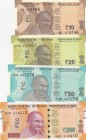 India, 10-20-50-200 Rupees, 2017-2018, UNC, pNew 
Serial Number: 17E 379746, 45A 450561, 7EG 347274, 8HS 414410
Estimate: 10-20 USD