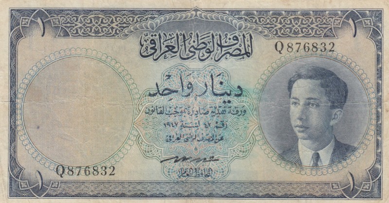 Iraq, 1 Dinar, 1947/1950, VF, p290 
Serial Number: Q876832
Estimate: 250-500 U...