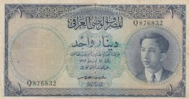 Iraq, 1 Dinar, 1947/1950, VF, p290 
Serial Number: Q876832
Estimate: 250-500 USD