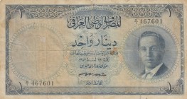 Iraq, 1 Dinar, 1947/1959, FINE, p48 
The money is combined with tape.
Serial Number: X/I 467601
Estimate: 100-200 USD
