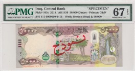 Iraq, 50.000 Dinars, 2015, UNC, p103s, SPECIMEN
PMG 67 EPQ
Serial Number: Y/1 000000 0416
Estimate: 250-500 USD