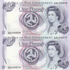 Isle of Man, 1 Pound, 1983, UNC, p40c, (Total 2 consecutive banknotes)
Queen Elizabeth II portrait
Serial Number: AA108869, AA108870
Estimate: 25-5...