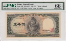 Japan, 5.000 Yen, 1957, UNC, p93b 
PMG 66 EPQ
Serial Number: LL777882N
Estimate: 150-300 USD