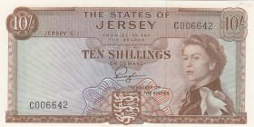 Jersey, 10 Shillings, 1963, UNC, p7 
Serial Number: C006642
Estimate: 40-80 USD