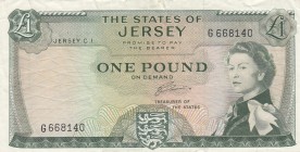 Jersey, 1 Pound, 1963, VF, p8b 
Serial Number: G668140
Estimate: 40-80 USD