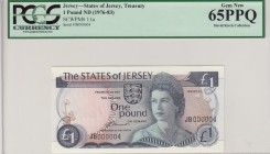 Jersey, 1 Pound, 1976-83, UNC, p11a 
Low Serial number. PCGS 65 PPQ
Serial Number: JB000004
Estimate: 50-100 USD
