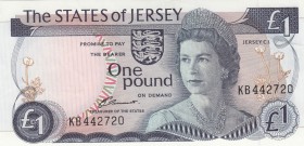 Jersey, 1 Pound, 1976/1988, UNC, p11a 
Serial Number: KB 442720
Estimate: 20-40 USD