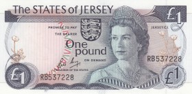Jersey, 1 Pound , 1976-1988, UNC, p11b 
Queen Elizabeth II potrait. 
Serial Number: RB537228
Estimate: 25-50 USD