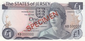 Jersey, 1 Pound, 1976/1988, UNC, p11s, SPECIMEN
Serial Number: KB 000000
Estimate: 35-70 USD