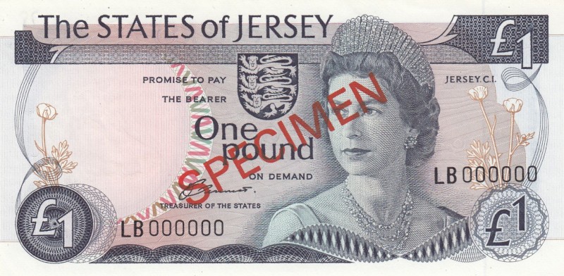 Jersey, 1 Pound, 1976/1988, UNC, p11s, SPECIMEN
Serial Number: LB 000000
Estim...