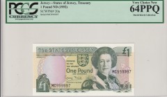Jersey, 1 Pound, 1989, UNC, p15a 
PCGS 64 PPQ, Portrait of Queen Elizabeth II
Serial Number: MC999997
Estimate: 75-150 USD