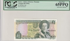 Jersey, 1 Pound, 1993, UNC, p20a 
PCSS 65 PPQ
Serial Number: MC 000004
Estimate: 100-200 USD