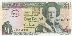 Jersey, 1 Pound, 2004, UNC, p31c 
Queen Elizabeth II potrait. 
Serial Number: J8C460125
Estimate: 25-50 USD