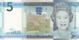 Jersey, 5 Pounds, 2010, UNC, p33a 
Serial Number: AD100520
Estimate: 20-40 USD