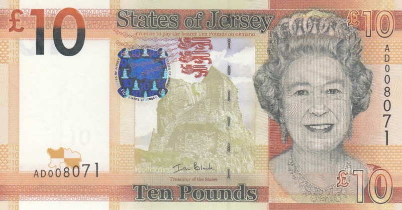 Jersey, 10 Pounds, 2010, UNC, p34a 
Serial Number: AD008071
Estimate: 25-50 US...