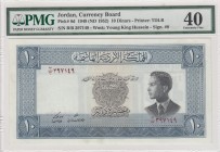 Jordan, 10 Dinars, 1952, XF, p8d 
PMG 40
Serial Number: B/B 397149
Estimate: 1250-2500 USD