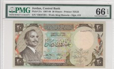 Jordan, 20 Dinars, 1987-88, UNC, p21c 
PMG 66 EPQ
Serial Number: YB 847291
Estimate: 125-250 USD