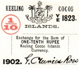 Keelıng Cocos, 1/10 Rupee, 1902, UNC, pS123 
Cocos Islands, aka Keeling Islands, is a group of islands in the Indian Ocean in Southeast Asia and conn...