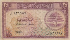 Lebanon, 25 Piastres, 1950, FINE, p42 
Serial Number: 836957
Estimate: 40-80 USD