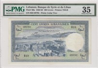 Lebanon, 100 Livres, 1952-63, VF, p60a 
PMG 35
Serial Number: B23 09792
Estimate: 200-400 USD