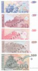 Macedonia, 10-20-50-100-500 Denari, 1993, UNC, SPECIMEN (Total 5 banknotes)
10 Denari, p9s; 20 Denari, 10s; 50 Denari, p11s; 100 Denari, p12s; 500 De...