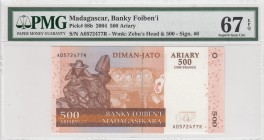 Madagascar, 500 Ariary, 2004, UNC, p88b 
PMG 67 EPQ
Serial Number: A0572477R
Estimate: 15-30 USD