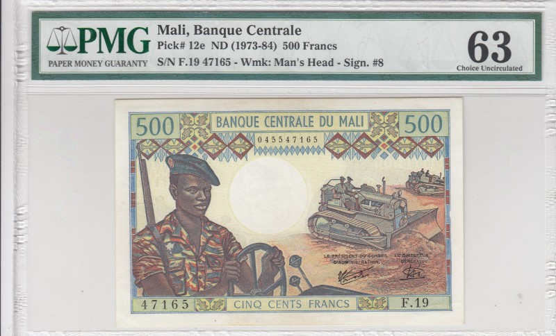 Mali, 500 Francs, 1973-84, UNC, p12e 
PMG 63 
Serial Number: F.19 47165
Estim...