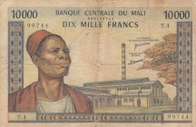 Mali, 10.000 Francs, 1970/1984, FINE, p15e 
There are pinholes.
Serial Number: T.4 99744
Estimate: 80-160 USD