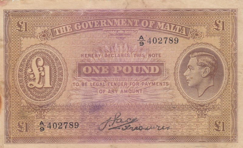 Malta, 1940, FINE (+), p20c 
Written on the back
Serial Number: A/9 402789
Es...