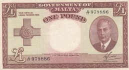 Malta, 1 Pound, 1949, XF, p22a 
Serial Number: A/17 979886
Estimate: 30-60 USD