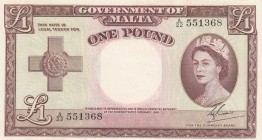 Malta, 1 Pound, 1954, XF (+), p24a 
Portrait of Queen Elizabeth II
Serial Number: A/22 551368
Estimate: 100-200 USD