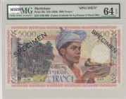 Martinique, 5.000 Francs, 1960, UNC, p36s, SPECIMEN
PMG 64 EPQ
Serial Number: O.00 000
Estimate: 1000-2000 USD