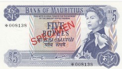 Mauritius, 5 Rupees, 1978, UNC, p30c 
Collector Series
Serial Number: 008138
Estimate: 50-100 USD
