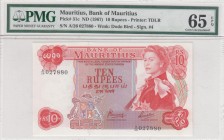 Mauritius, 10 Rupees, 1967, UNC, p31c 
Queen Elizabeth II potrait. PMG 65 EPQ
Serial Number: A/26 027880
Estimate: 150-300 USD