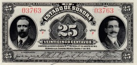 Mexico, 25 Centavos, 1915, UNC, pS1069 
Serial Number: 03763
Estimate: 10-20 USD