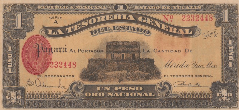 Mexico, 1 Peso, 1916, UNC, PS1135 
Serial Number: A 2232448
Estimate: 50-100 U...