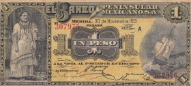 Mexico, 1 Peso, 1913, VF, pS464b 
Serial Number: A 307975
Estimate: 40-80 USD