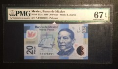 Mexico, 20 Pesos, 2006, UNC, p122a 
PMG 67 EPQ
Serial Number: A F3178391
Estimate: 20-40 USD